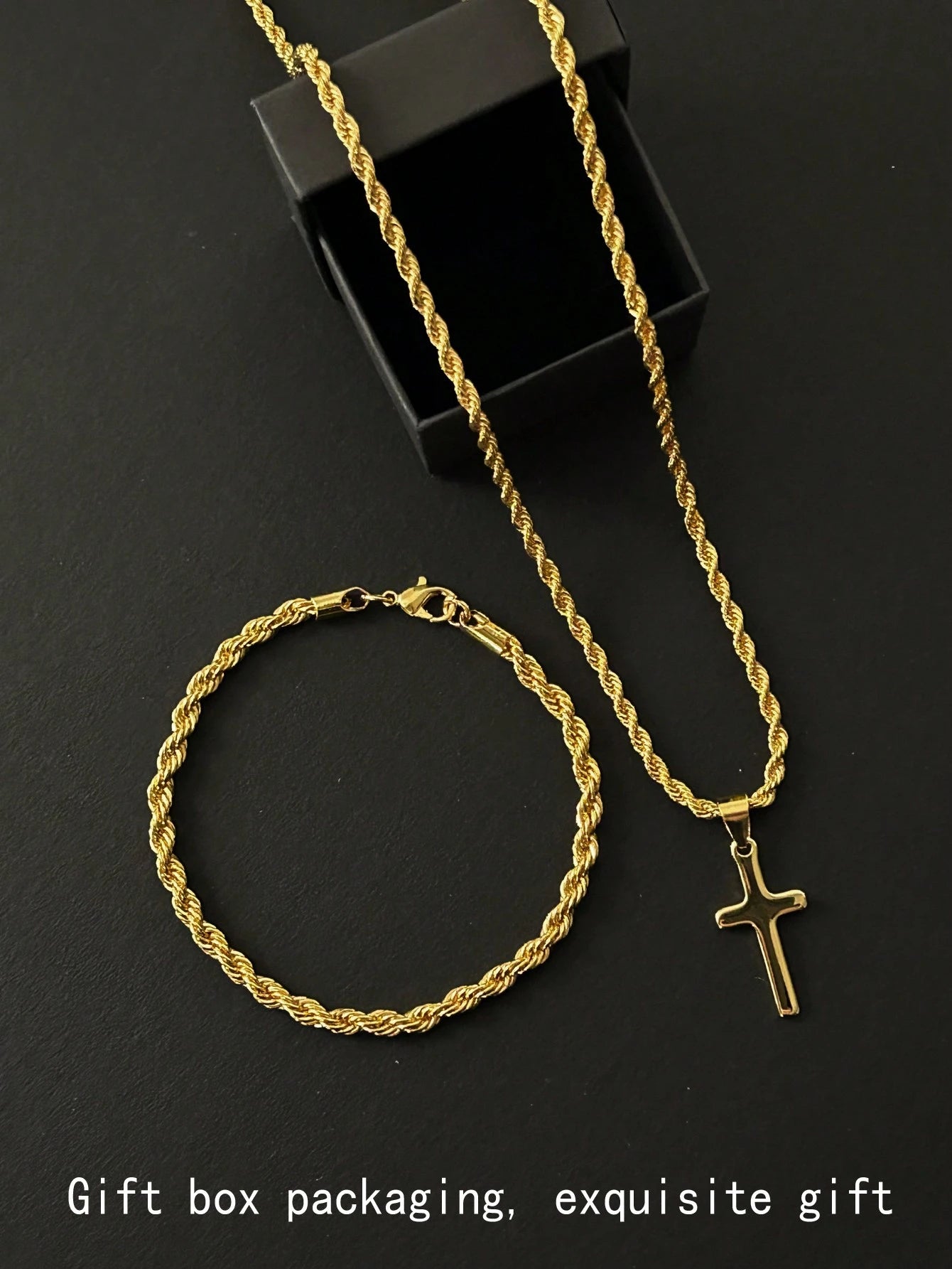 OroVibe™ – Set de Collar con Cruz y Pulsera Trenzada