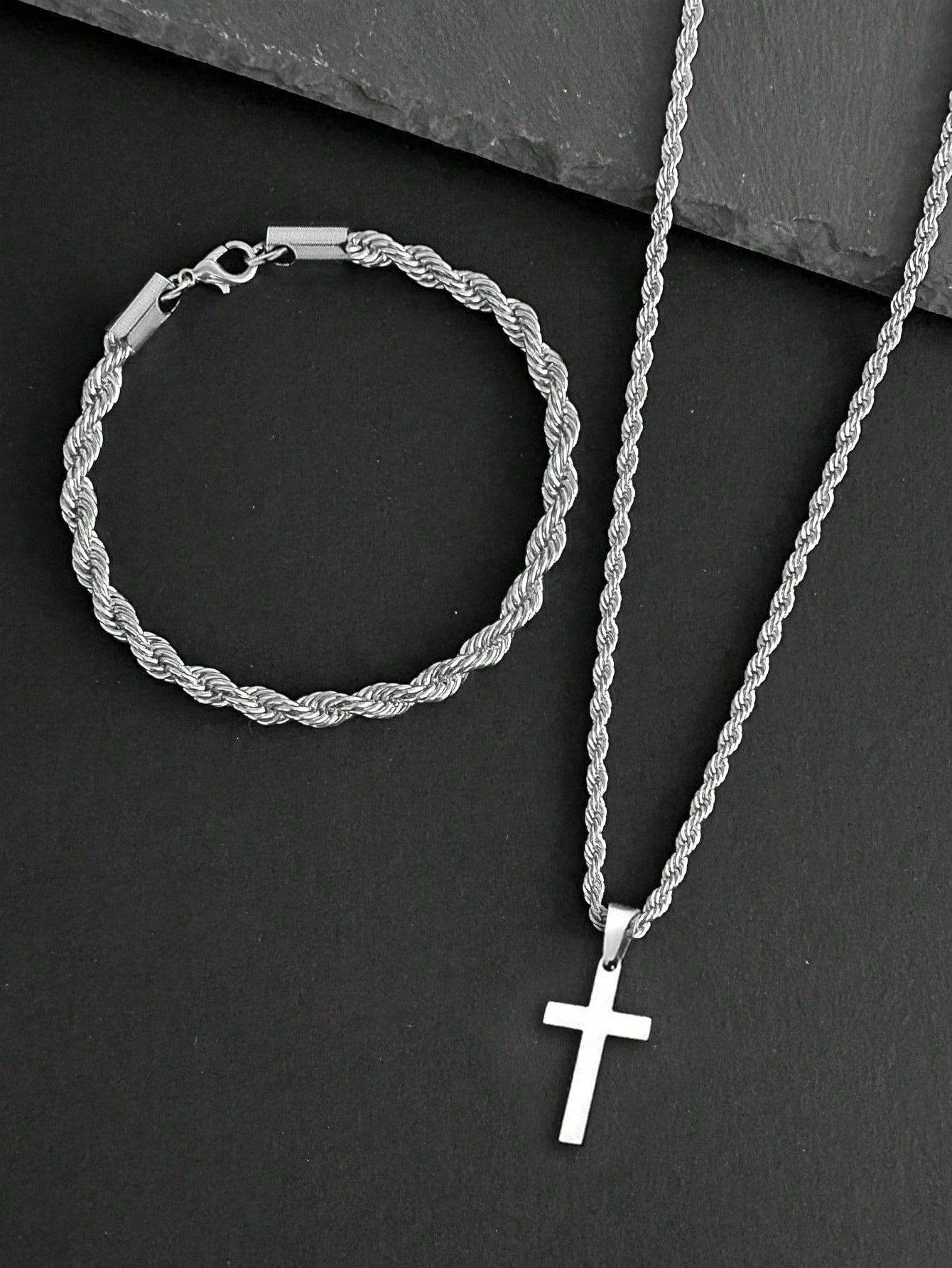OroVibe™ – Set de Collar con Cruz y Pulsera Trenzada