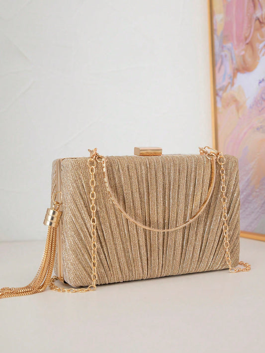 Éclat Belle - Clutch tipo caja dorado con textura plisada