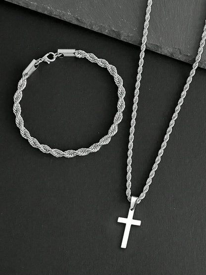 OroVibe™ – Set de Collar con Cruz y Pulsera Trenzada