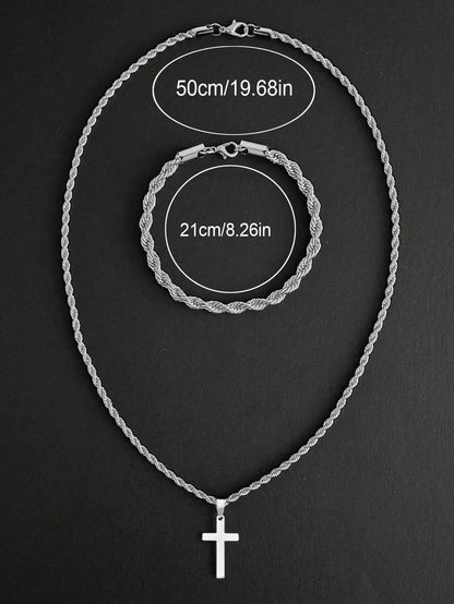 OroVibe™ – Set de Collar con Cruz y Pulsera Trenzada
